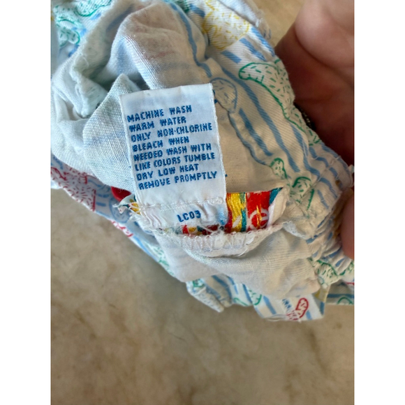 Vintage Baby Offspring Overalls 12 Months White Blue Striped Dinosaur Print - Picture 7 of 7